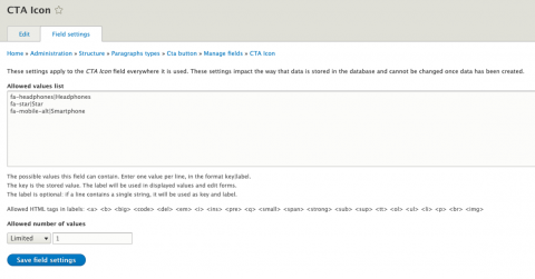 CTA Button list field values