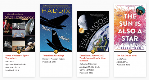 four air and space themed books in bookshelf style on AdLit site