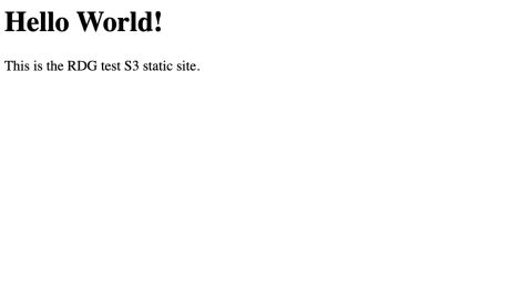 The index.html content of the RDG Amazon S3 static test site