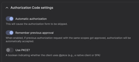 Simple Oauth authorization code settings