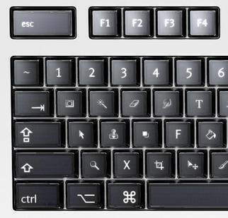 Optimus Keyboard showing a Photoshop layout